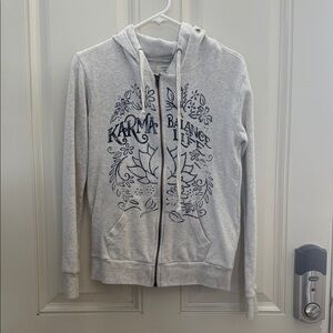 Ocean Drive Light Gray Zip Hoodie with Navy Floral 'Karma Balance Life' Print